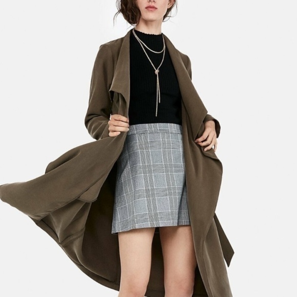 NWT Express Olive Green Zip Pocket Soft Trench Coat Size L